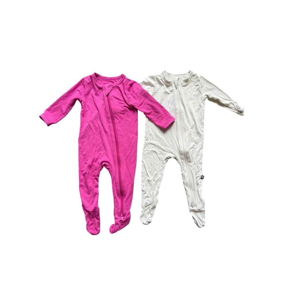 Kyte BABY Pink and White Zip Front Footed Pajama Set